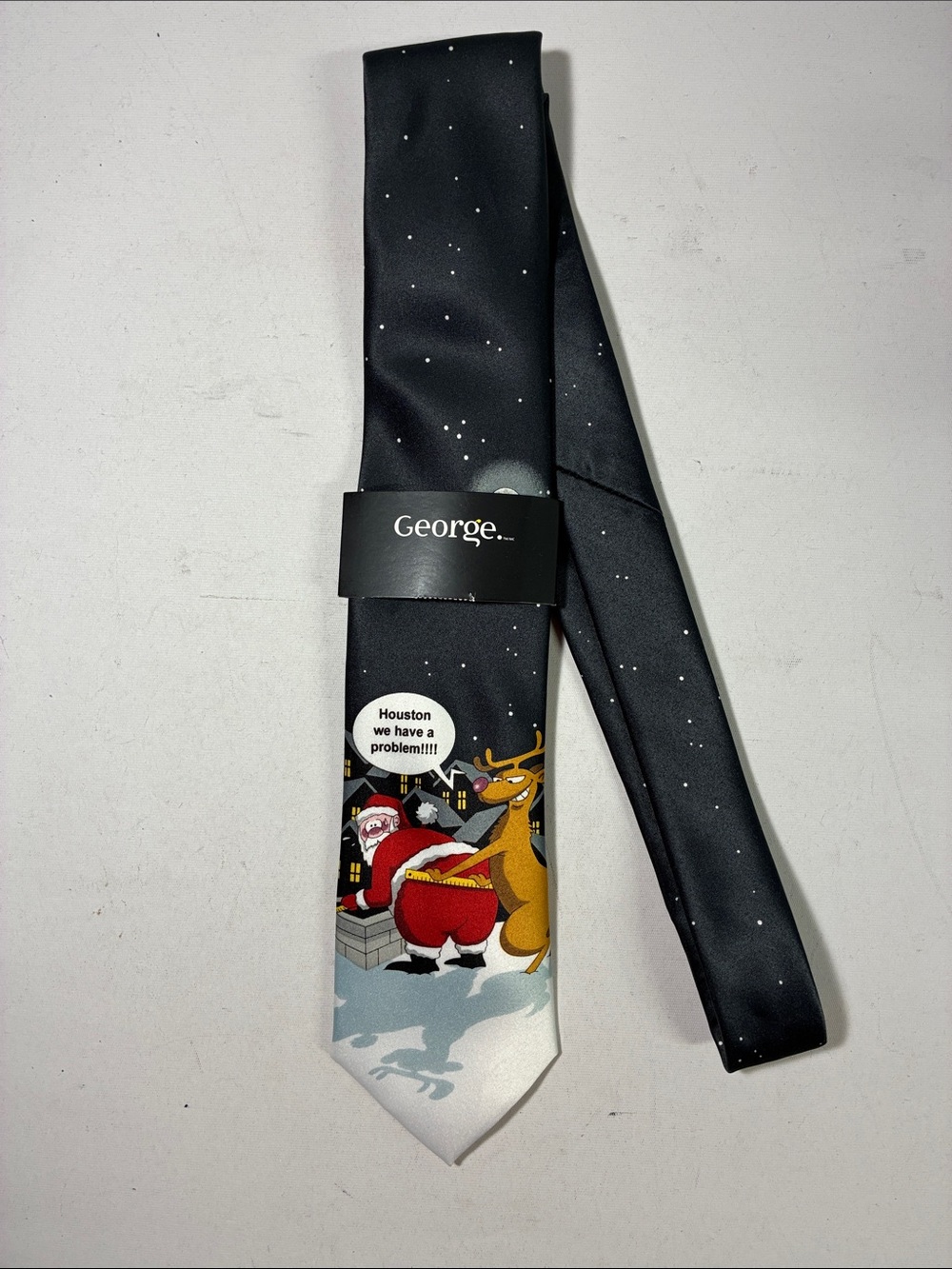 George Black Novelty Christmas Tie with Santa and Reindeer